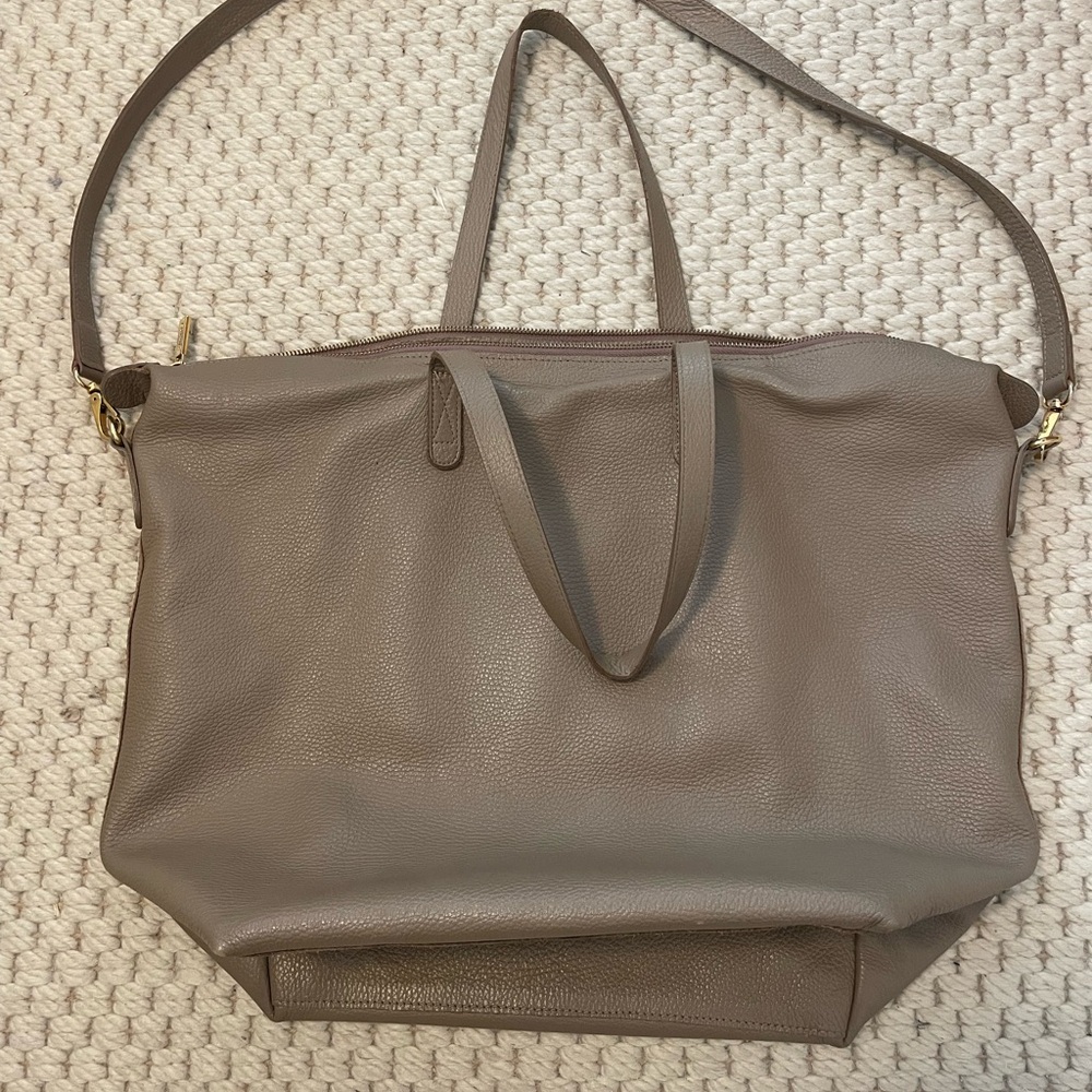 Cuyana Taupe Leather Tote Bag